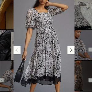 Anthropologie Squareneck Smocked Midi Dress